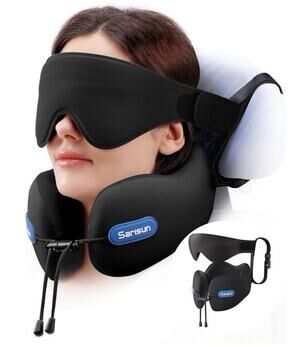SARISUN Neck Pillow Memory Foam Seat Strap Support with 3D Eye Mask Black